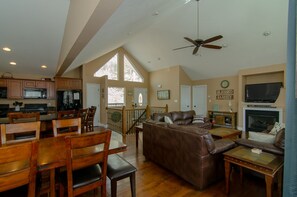 TV, fireplace, DVD player, table football