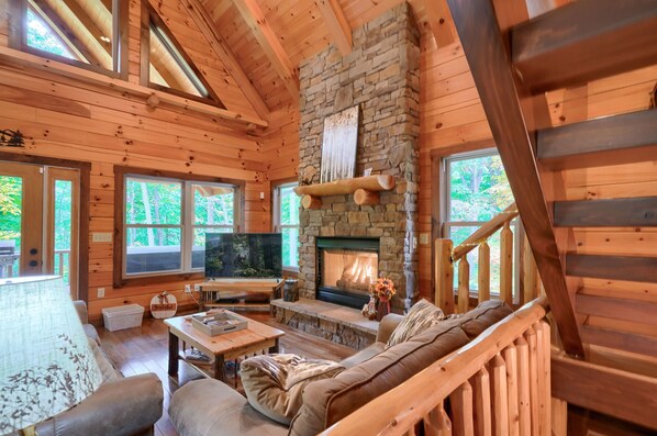 Smart TV, fireplace, DVD player, foosball