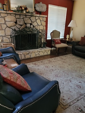 Smart TV, fireplace, DVD player, foosball