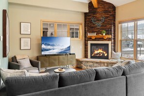 Flat-screen TV, fireplace, table football, offices