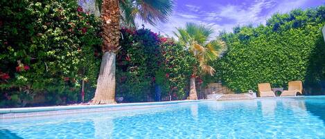 Una piscina al aire libre, una piscina climatizada
