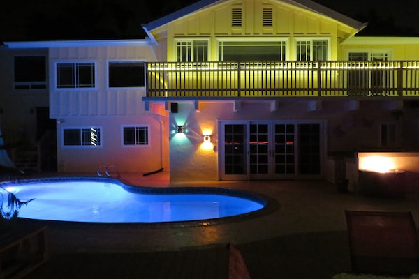 Pool, Patio and Fire Pit at Night