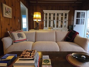 Télévision, cheminée, livres