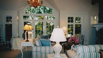 TV, fireplace, DVD player, books