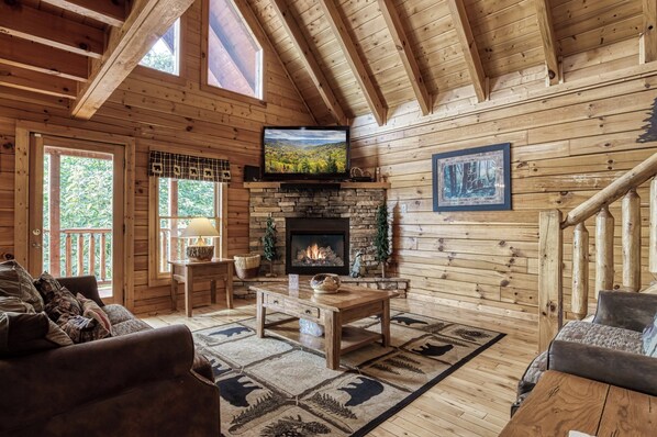 TV, fireplace, video games, foosball