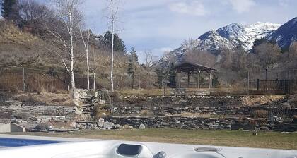 The private upper level of the home. Pool, hot tub. Great access to ski areas.