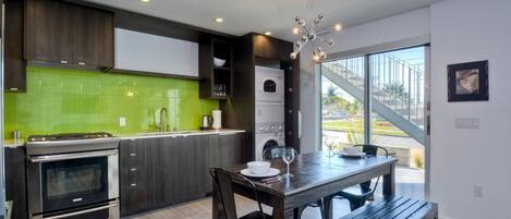 Fridge, microwave, oven, dishwasher