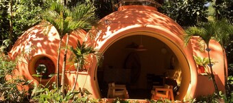 Adobe-style Dome Home with a pool In A Lush garden minutes from the beach.