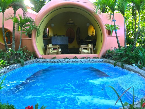 Adobe-style Dome Home with a pool In A Lush garden minutes from the beach. 