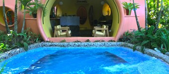 Adobe-style Dome Home with a pool In A Lush garden minutes from the beach. 