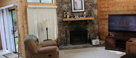 TV, lareira, videogames, DVD player