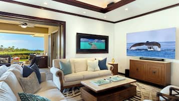 Een smart-tv, boeken, een muziekbibliotheek en een filmbibliotheek