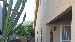 A patio area with a cactus, a pathway, and a table with chairs. - Well Maintained, Super Clean, and Perfect Location (Peoria)
