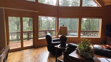 Smart TV, fireplace, DVD player, books
