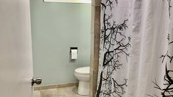 Combined shower/tub, bidet, towels, soap