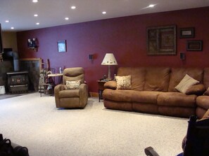 TV, fireplace, DVD player, video library