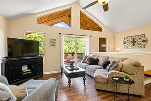 Smart TV, fireplace, DVD player, foosball