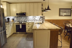 Fridge, microwave, coffee/tea maker, toaster