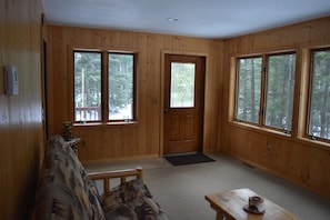 Smart TV, fireplace, DVD player, books