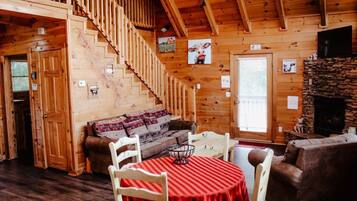 TV, fireplace, DVD player, foosball