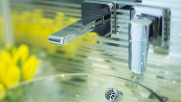 Shower, free toiletries, slippers, bidet