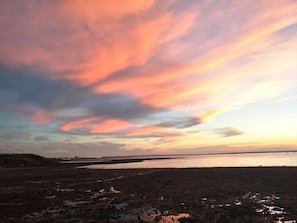 On the beach, white sand