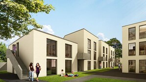 A modern building with a flat roof, large windows, and a central courtyard. - KOSY Appart’Hôtels – Art’ & Facts (Nancy)