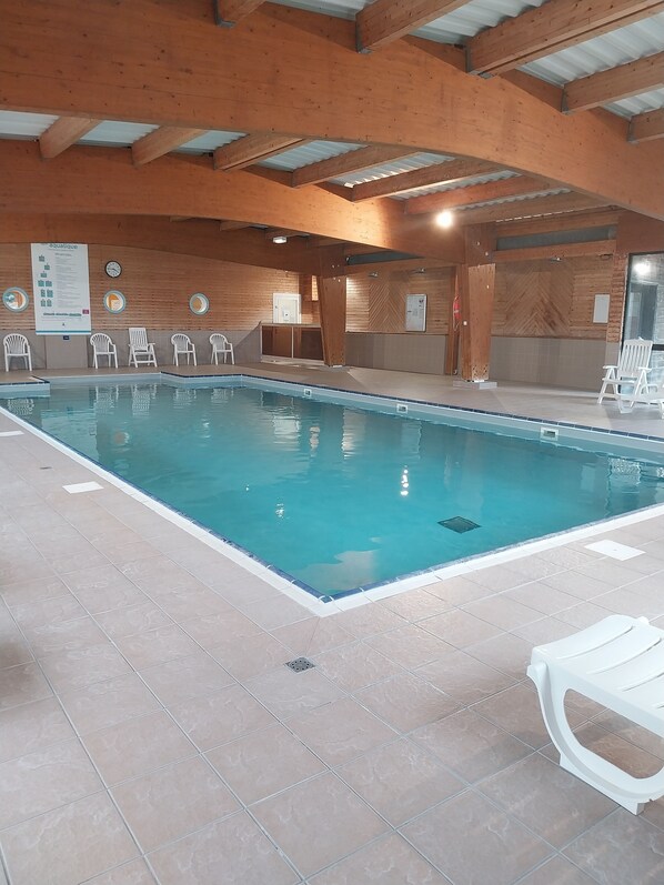 Indoor pool, outdoor pool, pool loungers
