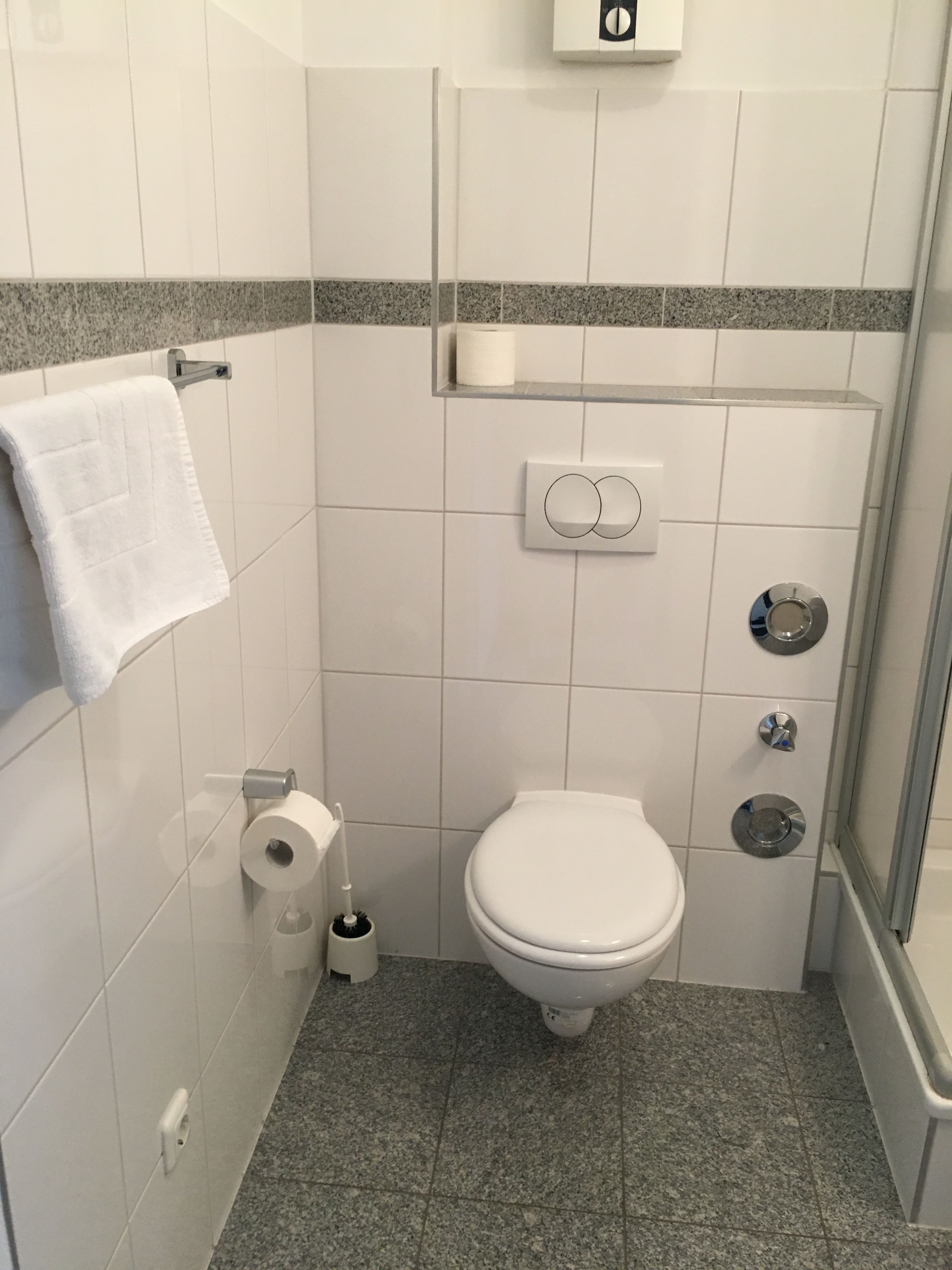 single room | bathroom | shower, rainfall showerhead, hair dryer, towels