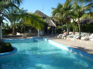 Outdoor pool, pool loungers - Hotel Playazul (Barahona)