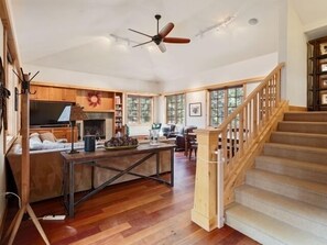 Smart TV, fireplace, table tennis, books