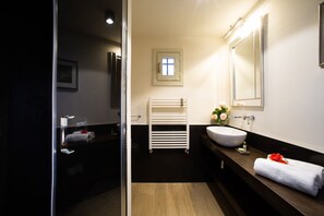 Shower, hair dryer, bidet, towels - The Raffaello Apartment consist of a large living room and one spacious master double bedroom, one bathroom with shower, and fully equipped kitchen with view on the surrounding countryside and with direct access in the private garden.Upon request, we c (San Gersolé-torre Rosse)