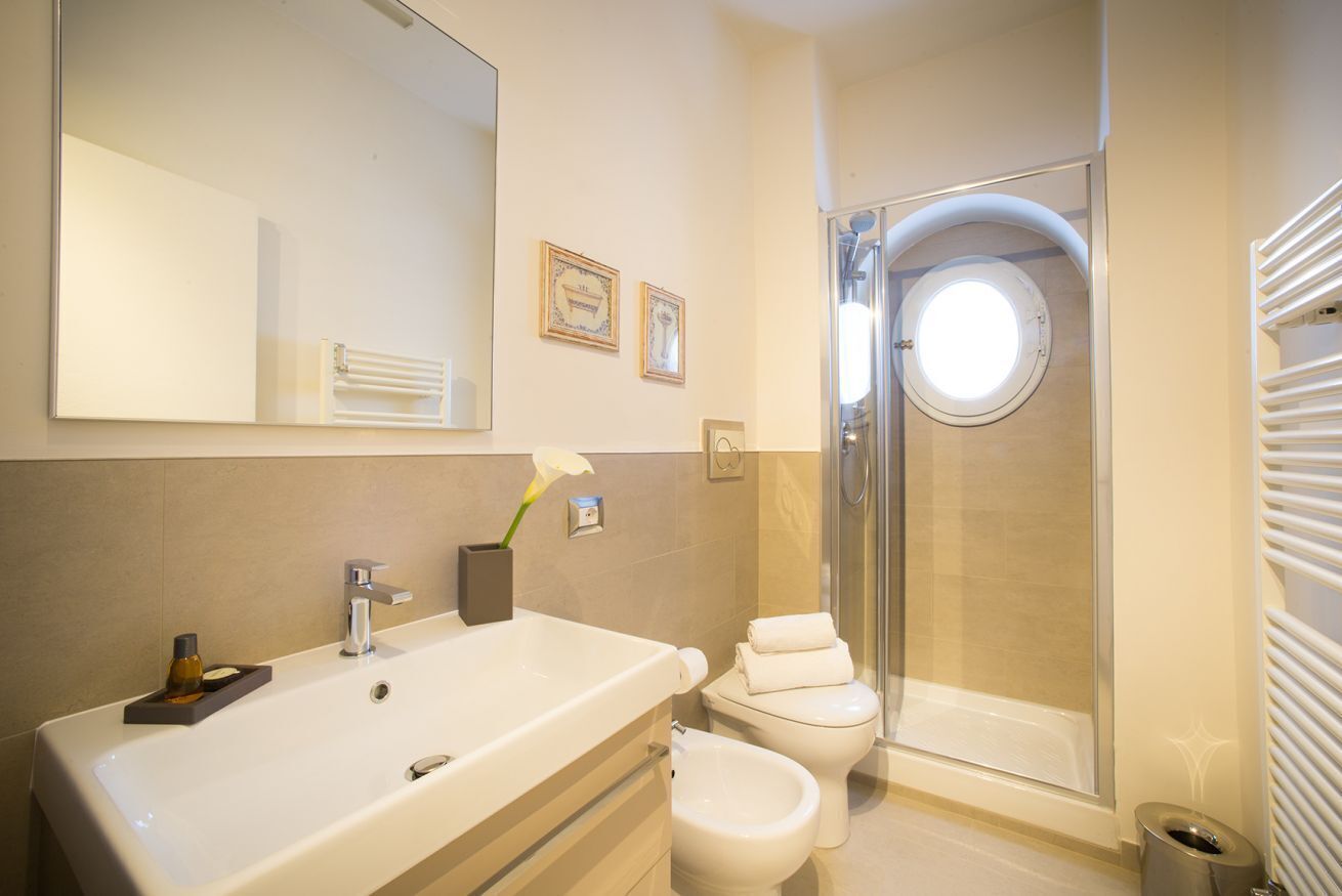 Shower, hair dryer, bidet, towels