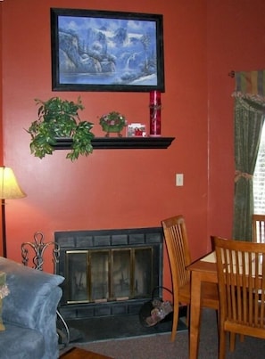 Smart TV, fireplace, video games, DVD player