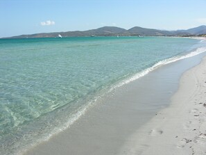 A beach with clear water, a sandy shore, and mountains in the background. - VILLA LU IMPOSTU swimming pool, sea view, 5bathrooms, terrace, garden, solarium (San Teodoro)