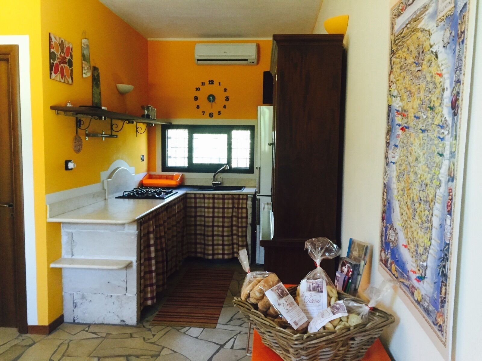Fridge, microwave, stovetop, high chair