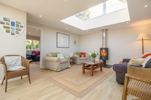 TV, fireplace, books - The Hares, Brancaster, Norfolk (King's Lynn)