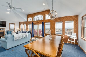 TV, DVD player, foosball, video library