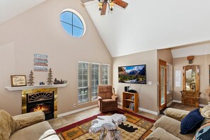 TV, fireplace, DVD player, table football