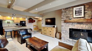 TV, fireplace, DVD player, video library