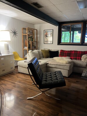 TV, fireplace, DVD player, books