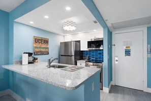 Fridge, microwave, oven, dishwasher