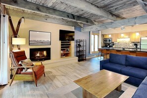 TV, fireplace, DVD player, video library