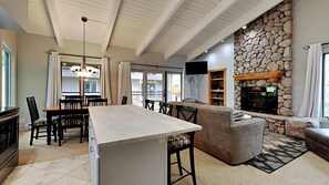 TV, fireplace, DVD player, video library
