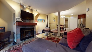 TV, fireplace - The Gables - Newly Renovated, Best Location in Town, Quiet Yet Central (Whistler)