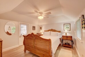 2 bedrooms, desk, laptop workspace, iron/ironing board