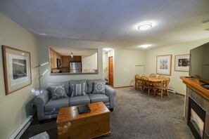 TV, fireplace