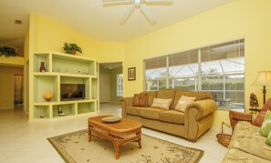 Flat-screen TV, DVD player, toys