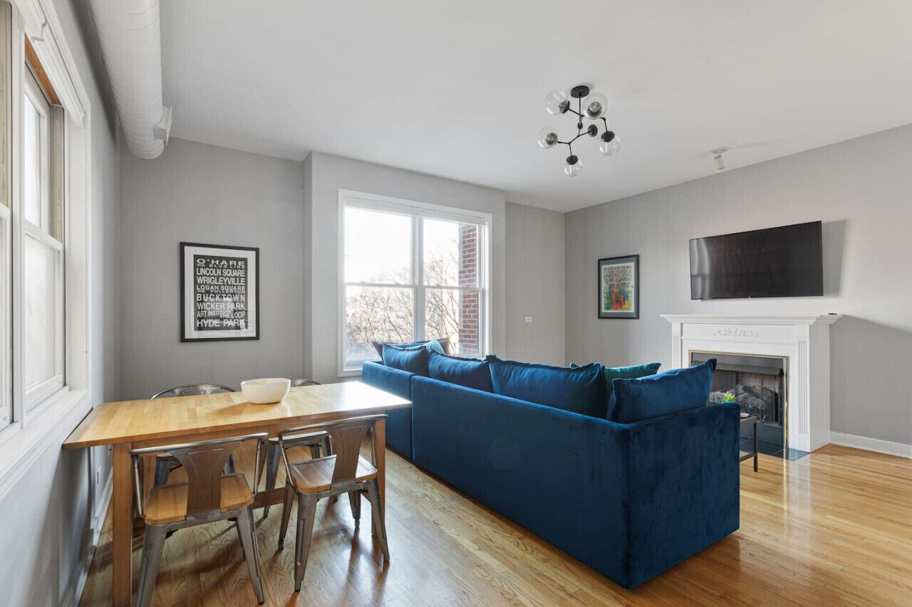 TV, fireplace, smart speakers