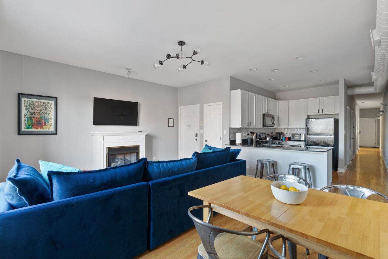 TV, fireplace, smart speakers